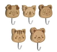 MOROBOR Ganci adesivi in legno a forma di animale, 5 pezzi, a tema animali della giungla, ganci decorativi da parete per appendere borse, chiavi, cappelli, asciugamani