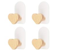MOROBOR Ganci autoadesivi da parete in legno, 4 pezzi, ganci decorativi a forma di cuore, ganci per cappotti per bambini, ganci in legno per asciugamani, zaini, cappelli e cappotti