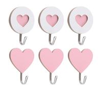 MOROBOR Ganci autoadesivi in legno, 6 pezzi, resistenti ganci da parete autoadesivi a forma di cuore, per bagno, cucina, ufficio, hotel, decorazione da parete, rosa e bianco