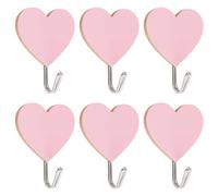 MOROBOR Ganci autoadesivi in legno a forma di cuore, 6 pezzi, resistenti, autoadesivi, per bagno, cucina, ufficio, colore rosa