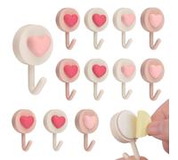 MOROBOR Ganci creativi a forma di cuore rosa, 12 pezzi, piccoli, autoadesivi, impermeabili, ganci decorativi, ganci multifunzionali per cucina, bagno, camera da letto