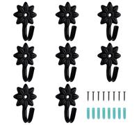 MOROBOR Ganci decorativi da parete a forma di fiore, 8 pezzi, ganci per tende a forma di fiore retrò, creativi, resistenti, per appendere sciarpe, asciugamani, chiavi, borse, cappelli, colore nero