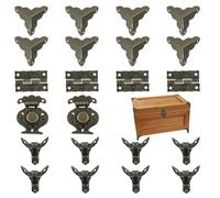 MOROBOR Kit di cerniere antiche per serratura a chiavistello, protezioni per scatola fai da te, gioielli in legno, kit di accessori decorativi con incisione retrò, scatola non inclusa
