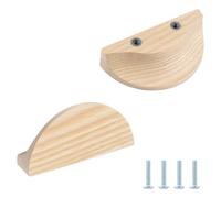 MOROBOR Maniglie per cassetti a mezza luna, 2 pezzi, semicerchio, con bordo in legno di frassino bianco, a doppio foro, per mobili, comò, armadio, armadio