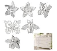 MOROBOR Maniglie per cassetti in lega di zinco, set da 6 pezzi con api, farfalle, fiori, decorativi, con viti, maniglia argentata per armadietti