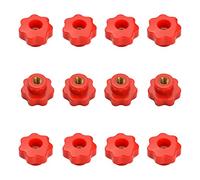 MOROBOR Manopola a stella M6 con filettatura zigrinata, in plastica rossa, set di fori passanti in ottone femmina, confezione da 12, manopola di serraggio con maniglia a vite per uso di