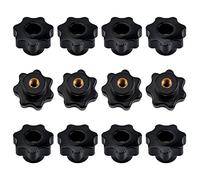 MOROBOR Manopola a stella M6 Manopola di serraggio con filettatura zigrinata, 12 pezzi in plastica nera con foro passante Set dado filettato femmina in ottone per apparecchiature meccaniche