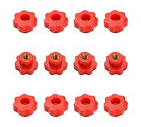 MOROBOR Manopola di serraggio M5 a stella, con filettatura zigrinata, in plastica rossa, set di fori passanti in ottone, dadi filettati femmina, confezione da 12, manopola di serraggio con maniglia a