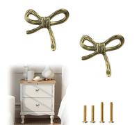 MOROBOR Pomelli decorativi in ottone spesso a forma di fiocco, 2 pezzi, in bronzo, per cassetti, cassettiere, guardaroba, armadietti, accessori per mobili, maniglie a foro singolo con viti
