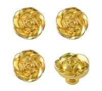 MOROBOR Pomelli per cassetti a forma di fiore in lega di zinco, 4 pomelli dorati per armadietti, maniglie per armadietti a foro singolo, per credenze e cassettiere