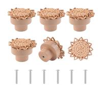 MOROBOR Pomelli per cassettiera in rattan bohémien, 6 pezzi, a forma di girasole, in legno intrecciato a mano, con viti, per armadi, armadi e cassetti