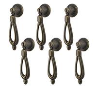 MOROBOR Pomelli vintage intagliati per armadietti, 6 pomelli a goccia in lega di zinco, maniglia a foro singolo per armadi, armadi, cassetti, porte, mobili decorativi (bronzo)