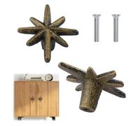 MOROBOR Pomelli vintage per cassetti e armadi, 2 pomelli creativi in ghisa con stella a 8 punte decorative in bronzo maniglia da cucina per ante di armadietti e decorazioni per mobili