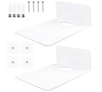 MOROBOR Set di 2 mensole galleggianti da parete, piccole mensole da parete bianche in metallo adesivo, senza fori, mensole da parete per bagno, camera da letto, soggiorno, cucina