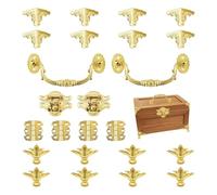 MOROBOR Set di 2 scatole per gioielli in oro con serratura antica, chiavistello, cerniere, maniglia, kit fai da te con protezioni angolari e gambe dei piedi