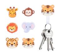 MOROBOR Simpatici ganci da parete in acrilico a forma di animali della giungla, 6 pezzi, safari, autoadesivi, impermeabili, ganci decorativi per asciugamani, per cameretta dei bambini, camera da letto