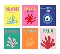 MOROBOR Stampe artistiche da viaggio, set di 6 stampe artistiche da parete, poster e stampe artistiche da parete, arte da parete colorata, decorazione minimalista (senza cornice, 8 x 10)