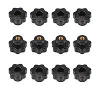 MOROBOR Star Knob M5 - Manopola di serraggio con filettatura zigrinata, 12 pezzi, in plastica nera, set di fori passanti, dado filettato femmina in ottone, manopola di serraggio per attrezzature