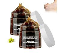 Moroccan Black Soap,2 pezzi di sapone nero con argan e rosa, scrub corpo marocchino, sapone nero organico per tutti i tipi di pelle, adatto per mantenere la pelle morbida e pulita