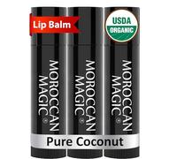 Moroccan Magic Balsamo per labbra in puro cocco organico, confezione da 3 pezzi, prodotto con argan pressato a freddo naturale e olio essenziale, applicazione liscia, non tossico, Cruelty Free