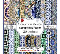 Moroccan Mosaic Scrapbook Paper: Collection of decorative double sided blue and vintage Moroccan Tile print pattern craft paper for scrapbooking, card making, and collage to create Mediterranean themed embellishments
