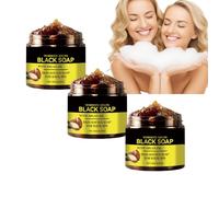 Moroccan Shower Wash, Black Soap Handcrafted, Body Exfoliator Scrub, Exfoliating Black Soap with Argan Oil, Naturals Body Scrub, Deep Cleansing Moisturizing, Purify and Soften Skin (3PCS)