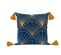 Moroccanity Federa per cuscino in velluto geometrico Art Déco con nappe in lamina di rame, colore: blu tè