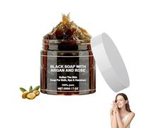 Morocco Black Soap,Sapone Nero All'Argan e Rosa,Sapone Nero Marocchino Organico,Sapone Nero Scrub Corpo Sapone,Pulisce in Profondità la Pelle e la Mantiene nel suo Stato Naturale,200g