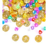 Morocket 200 pezzi tesoro dei pirati, 100 monete d'oro per bambini e 100 gemme, monete d'oro pirati, monete d'oro per decorazione pirati, compleanno dei bambini, gioielli per bambini