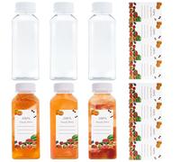 Morocket 6 Pezzi 350 ml Bottiglie di Succo in Plastica, Bottiglia Plastica Riutilizzabile PET, Bottiglie di Succo Chiaro con 8 Adesivi (con Coperchi) per Frigorifero, Latte, Bevande Varie