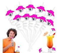 Morofme 10 mini cannucce discoteca cowboy cowgirl rosa cappello cannuccia riutilizzabile in plastica retrò per 70s carico discoteca addio al nubilato casa bar karaoke feste decorazioni