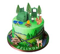 Morofme 13 topper da campeggio Fireside Camp DecoSet Tent Bonfire Canoe Tree Squirrel Deer Figures Camping Cake Decoration for Happy Camper Forest Summer Camping Picnic Hiking Adventure Theme Party