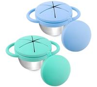Morofme Contenitore per snack per bambini, 2 pezzi, in acciaio inox, con due tipi, con coperchio in silicone, antipolvere, a prova di perdite, durevole, per il pranzo per bambini, facile da