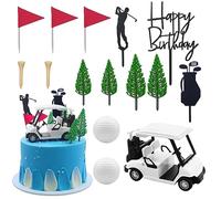 Morofme Decorazione per torte da golf, per compleanno, per torte, mini golf, golf, tema torte, decorazioni con bandiera, golf, palla, albero verde, per golf, tema feste