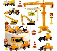 Morofme Escavatore decorazione per torte, 21 pezzi, per cantiere, per compleanno, 2 anni, per camion, bulldozer, cupcake, per cantiere, traffico, decorazione per torte, giocattolo per ragazzi e