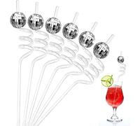 Morofme Mirror Disco Ball Straws 12pcs Silver Disco Light Mirror Ball Straw Decor Reusable Plastic Cocktail Straws for Disco Birthday 70s Teme Retro Bar Karaoke Dance Holiday Wedding Party Supplies