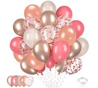 Morofme Palloncini rosa oro rosa, 60 pezzi, 30,5 cm, vintage a elio rosa con palloncini metallizzati dorati, palloncini con coriandoli per ragazze, donne, compleanno, boho, matrimonio, fidanzamento