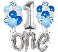 Morofme Palloncino per il 1° compleanno, 22 pezzi, 1/uno, set di palloncini con elio, palloncini in lattice, palloncini con coriandoli per decorazioni di compleanno, 1 anno, anniversario, festa