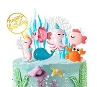 Morofme Sea Cake Topper, 12 pezzi Sea Birthday Cake Cupcake Topper, Ocean Animals Sea Cake Decorazione per bambini sotto il mare oceano mare mondo tema compleanno baby shower party Supplies