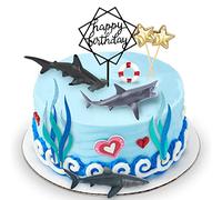 Morofme Set di 9 accessori per torta di squalo, per torta di compleanno, per cupcake, mini giocattolo, decorazione per torta di squalo sotto il mare, oceano, squalo, sott'acqua