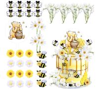 Morofme Winnie the Pooh, decorazione per torte, 31 pezzi, decorazione per torte, decorazione per cupcake, motivo api, fiori gialli, bianchi, margherite, accessori per feste di compleanno