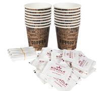 Morola Caffè Italiano - Maxi Kit Caffè 2700 pz in Carta - 900 Bicchierini da 75 ml in Carta - 900 Bustine di Zucchero Bianco - 900 Palette in Legno