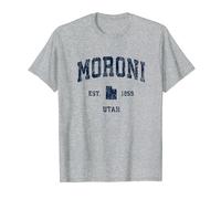 Moroni Utah UT Vintage Athletic Navy Sport Design Maglietta
