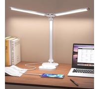 Morotty Lampada da tavolo,Lampade da tavolo a led con doppia testa,5 modalità di colore,10 luminosità, timer automatico,luce da tavolo dimmerabile per la casa,l'ufficio e lo studio - Bianco