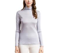 MOROUTLINE Top in Seta Dolcevita a Maniche Lunghe in Seta Pullover Top Ultra Morbido Strato Termico Top Slim Collo Alto Maglietta, Grigio Argento, L