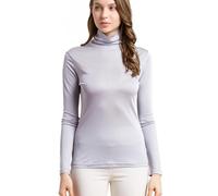 MOROUTLINE Top in Seta Dolcevita a Maniche Lunghe in Seta Pullover Top Ultra Morbido Strato Termico Top Slim Collo Alto Maglietta, Grigio Argento, M