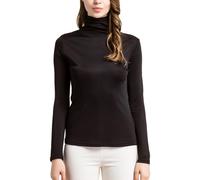 MOROUTLINE Top in seta dolcevita a maniche lunghe in seta pullover top ultra morbido strato termico top slim collo alto maglietta, nero, M