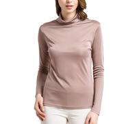 MOROUTLINE Top in seta dolcevita a maniche lunghe in seta pullover top ultra morbido strato termico top slim collo alto maglietta, Marrone chiaro, M