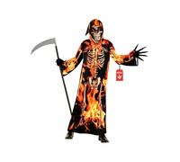 Morph Costume Mietitore Bambino, Costume Halloween Bambino | Tunica con Cappuccio & Maschera, Stampa Scheletro Fiammeggiante, Perfetto per Halloween, Ideale per il Gioco di Ruolo