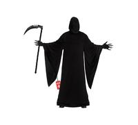Morph Costume Morte Uomo, Costume Mietitore Halloween Uomo | Tunica con Cappuccio, Copriviso, Guanti & Falce, Nero, Perfetto per Halloween, Ideale per Travestirsi